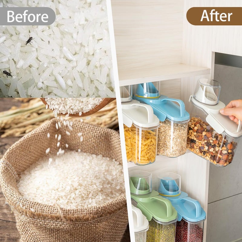 LANGMINGDE 2 PCS Airtight Storage Containers  2.8L/95fl.oz Cereal Rice Holder  Dog Cat Food Dispenser with Measuring Cup  BPA Free Clear Plastic Kitchen Pantry Organization Bin  1 Blue+1 White - Image 5